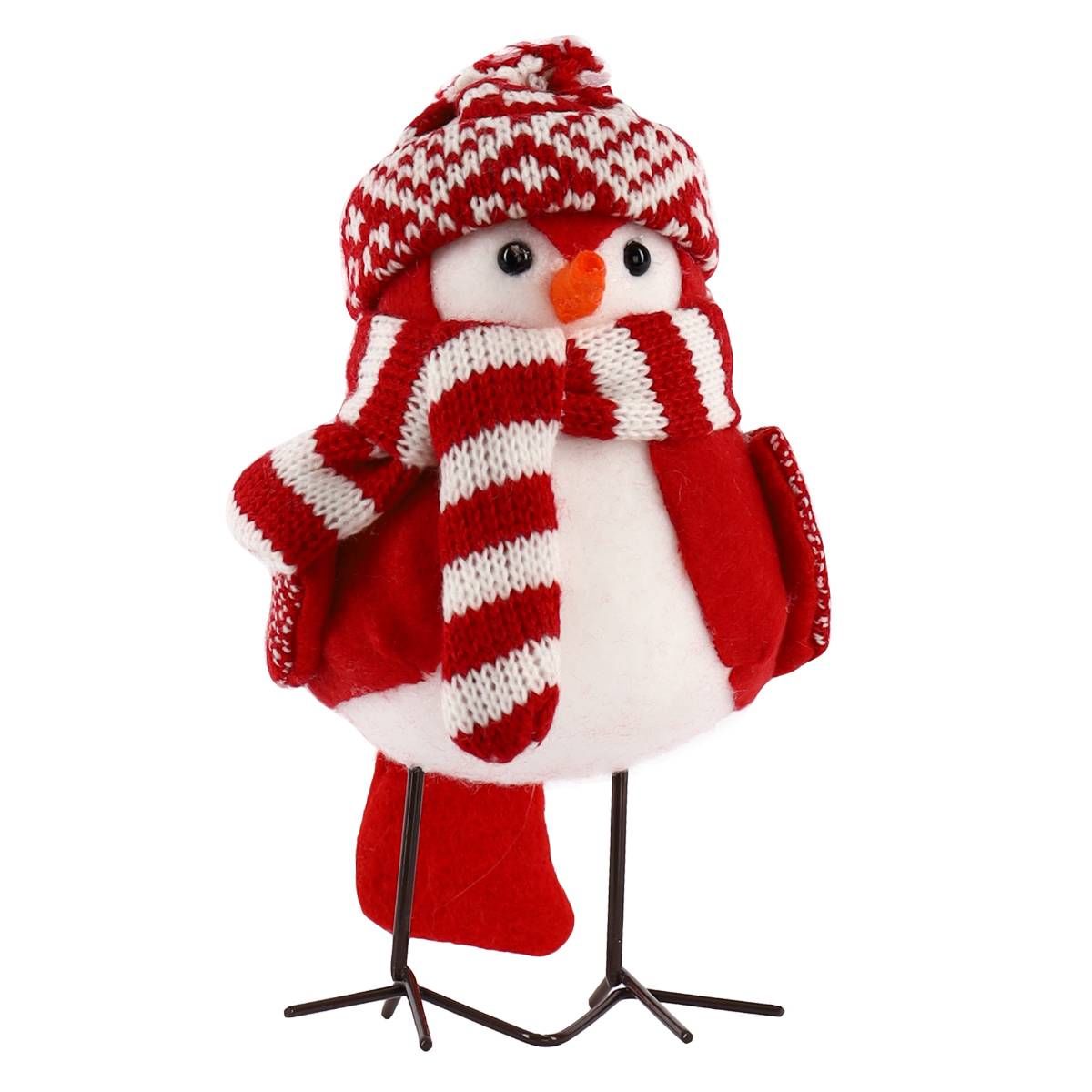 Фигура новогодняя Птичка в шапке и шарфике, 18 см, красная